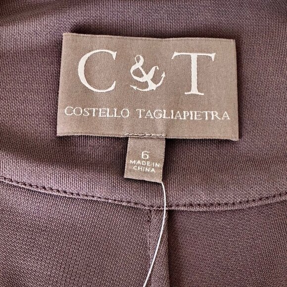 NWT COSTELLO TAGLIAPIETRA Wrap Dress Sz.6 Taupe Neutral Designer Career Drapey - Picture 8 of 14